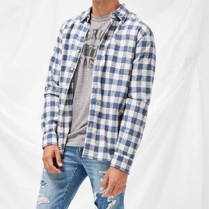American Eagle Outfitters Plaid Blue White Button Up